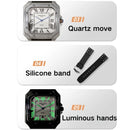 Relógio Retro Square Resistente à Água com Pulseira de Silicone