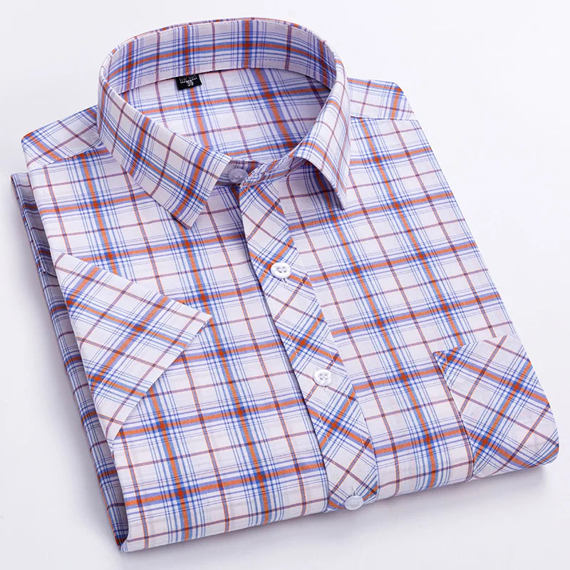 Camisa Casual Xadrez Manga Curta 100% Algodão